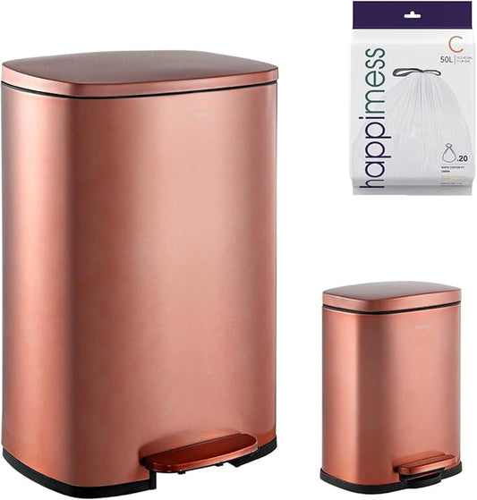 happimess HPM1006D Connor Rectangular 13-Gallon Trash Can with Soft-Close Lid and Free Mini Trash Can, Fingerprint Resistant, Modern, Minimalistic for Home, Kitchen, Office, Bathroom, Rose Gold by Happimess