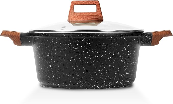 ESLITE LIFE Nonstick Stock Pot with Lid, 3 Quart Granite Casserole Small Soup Pot Pasta Cooking Pot, Induction Compatible, PTFE & PFOA Free, Black by ESLITELIFE