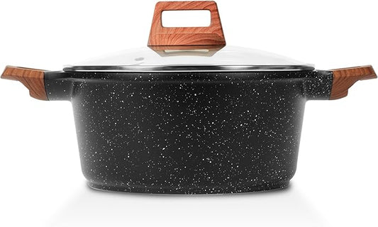 ESLITE LIFE Nonstick Stock Pot with Lid, 5 Quart Granite Casserole Large Soup Pot Pasta Cooking Pot, Induction Compatible, PTFE & PFOA Free, Black by ESLITELIFE