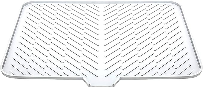 Luxet Silicone Dish Drying Mat with Built-in Drain Lip - Hygienic Drying Pad - Sturdy Compact Easy to Clean Tray Protects Surfaces Prevents Water Build Up - 23 X 17 (White) by Luxet