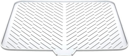 Luxet Silicone Dish Drying Mat with Built-in Drain Lip - Hygienic Drying Pad - Sturdy Compact Easy to Clean Tray Protects Surfaces Prevents Water Build Up - 23 X 17 (White) by Luxet