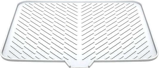 Luxet Silicone Dish Drying Mat with Built-in Drain Lip - Hygienic Drying Pad - Sturdy Compact Easy to Clean Tray Protects Surfaces Prevents Water Build Up - 23 X 17 (White) by Luxet
