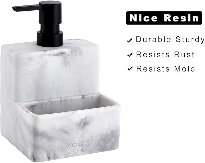 zccz Soap Dispenser with Sponge Holder, Marble Look Liquid Hand and Dish Soap Dispenser Pump Bottle and Sponge Holder 2 in 1 for Kitchen Sink Bathroom Counter Storage and Organization - Image 5