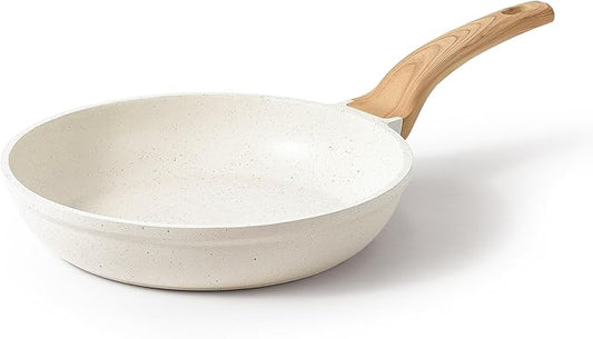 CAROTE Non Stick Frying Pan Skillet, Omelet Pan, Healthy Non Toxic Granite Chef Pan, Induction Compatible Egg Frying Pan with Heat-Resistant Handle, PFOA-Free, Cream White, 12" by CAROTE
