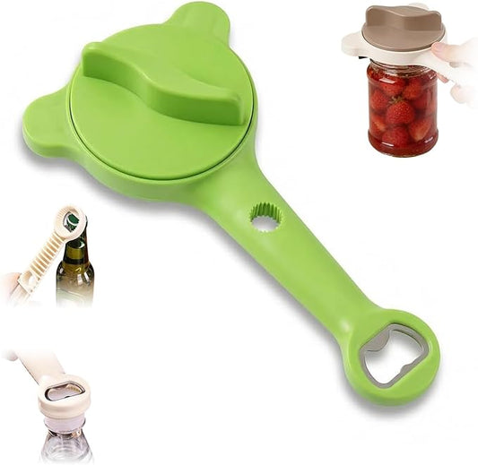 4-in-1 Jar Opener for Seniors -Adjustable Lid Opener with Non-Slip Grip, Stainless Steel Jar Lid Opener for Arthritis Sufferers, Fits Kitchen Jars, Bottles & Cans, Home Kitchen Helper(Green)