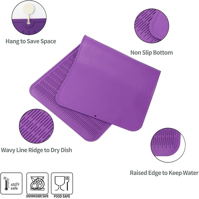 MicoYang Silicone Dish Drying Mat for Multiple Usage,Easy clean,Eco-friendly,Heat-resistant Silicone Mat for Kitchen Counter or Sink,Refrigerator or Drawer Liner Purple 5XL 36inches x 18inches - Image 3