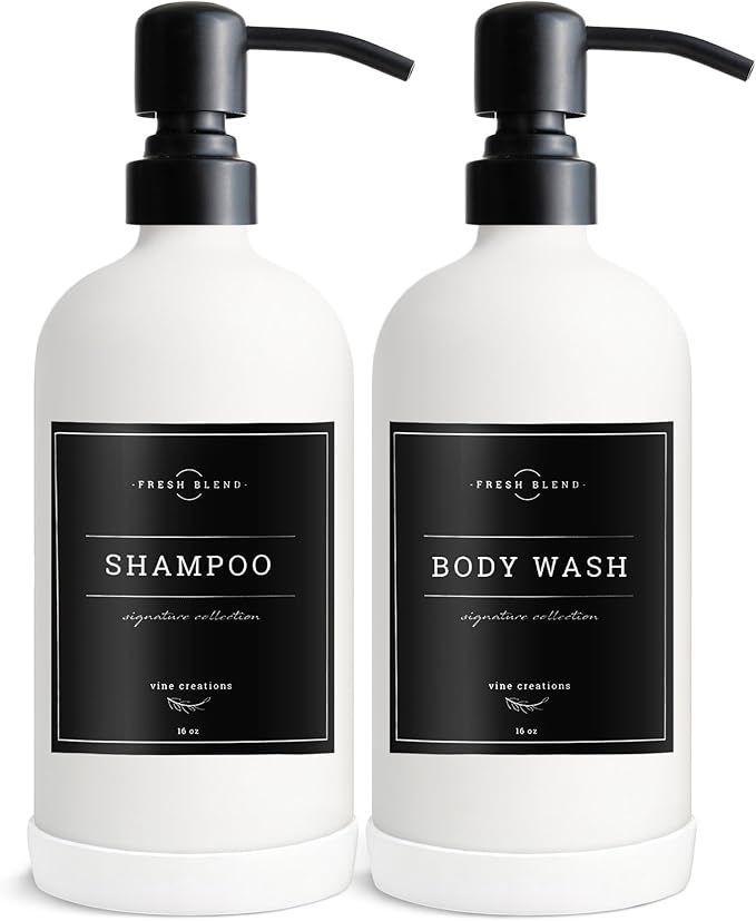 Vine Creations White Glass Soap Dispenser, 2 Pack Kitchen Soap Dispenser Set with Stainless Steel Pump, 16 oz Dish Soap and Hand Soap Dispensers for Bathroom with Waterproof Labels - Image 7