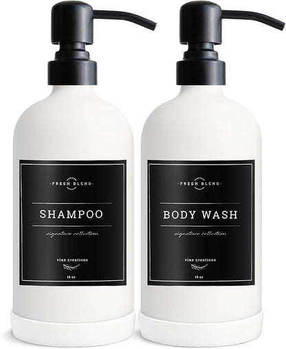 Vine Creations White Glass Soap Dispenser, 2 Pack Kitchen Soap Dispenser Set with Stainless Steel Pump, 16 oz Dish Soap and Hand Soap Dispensers for Bathroom with Waterproof Labels - Image 7