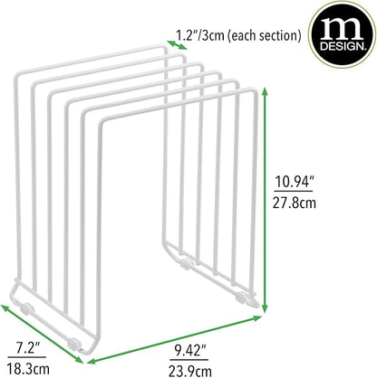 mDesign X-Large Steel Storage Tray Organizer Rack for Kitchen Cabinet - Divided Holder with 5 Slots for Skillets, Frying Pan, Pot Lids, Cutting Board, Baking Sheets - Concerto Collection - White - Image 3