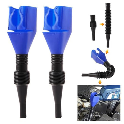 2-Pack Flexible Car Funnel for Oil Change, Retractable Snap-On Automotive Funnel with Adjustable Hose, Leak-Proof Spill-Free Design for Motorcycle, Cars, Repair Shop ﻿