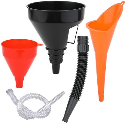 3 Pack Automotive Oil Funnel Set, Wide Mouth Fuel Funnels with Flexible Long Neck, Detachable Spout & Filter for Gas, Water, Coolant, Engine Oil