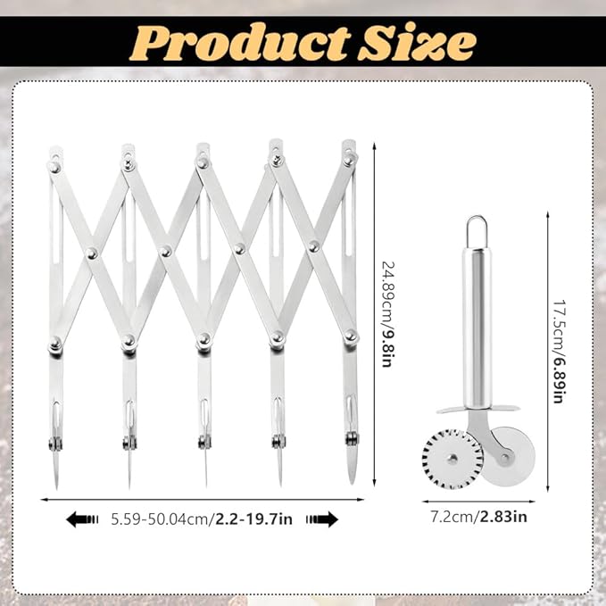 5 Wheel Pastry Cutter, Stainless Pizza Slicer, with1 Pc Double Wheel Cutter, Expandable Dough, Multi-Round Pastry Knife Baking Roller Cookie Dough Divider - Image 2