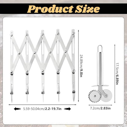 5 Wheel Pastry Cutter, Stainless Pizza Slicer, with1 Pc Double Wheel Cutter, Expandable Dough, Multi-Round Pastry Knife Baking Roller Cookie Dough Divider - Image 2