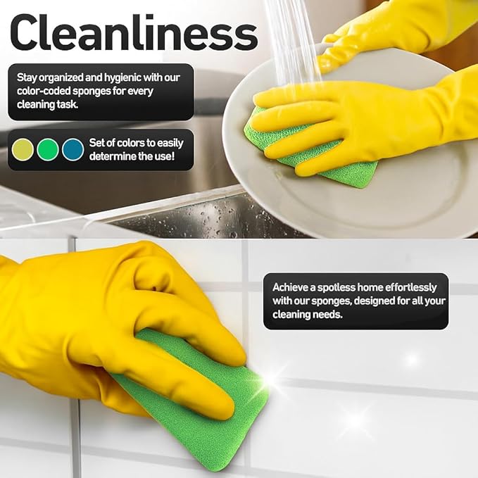 Casanero 6 Pack Silicone Dish Sponges, Heavy Duty Non Scratch Sponges for Dishwashing, Reusable Household Cleaning Sponges for Kitchen, Countertop, Bathroom, Non Stick Cookware or Car