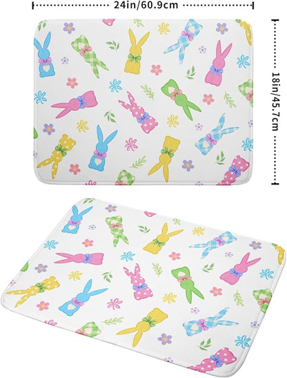 Easter Dish Drying Mat for Kitchen Counter Cute Bunny Floral Holiday Microfiber Absorbent Dish Draining Reusable Washable Foldable Extra Large 18"x24" - Image 2