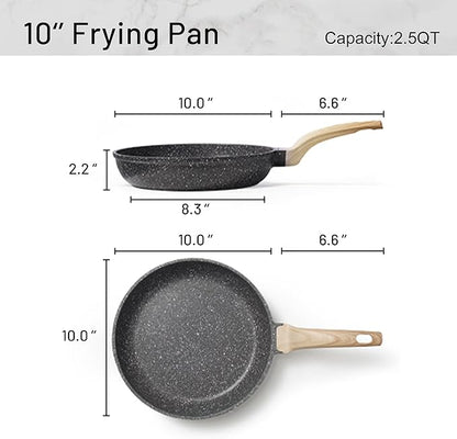 CAROTE Non Stick Frying Pan Skillet, Omelet Pan, Healthy Non Toxic Granite Chef Pan, Induction Compatible Egg Frying Pan with Heat-Resistant Handle, PFOA-Free,Black, 10" - Image 2