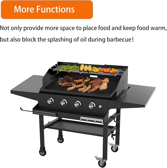 Universal Wind Guard and Warming Rack Fit for Griddle Without a Hood from 28" to 36", Wind Screen and Cooking Grid BBQ Griddle Accessories for Blackstone and Other Griddle with Rear Grease