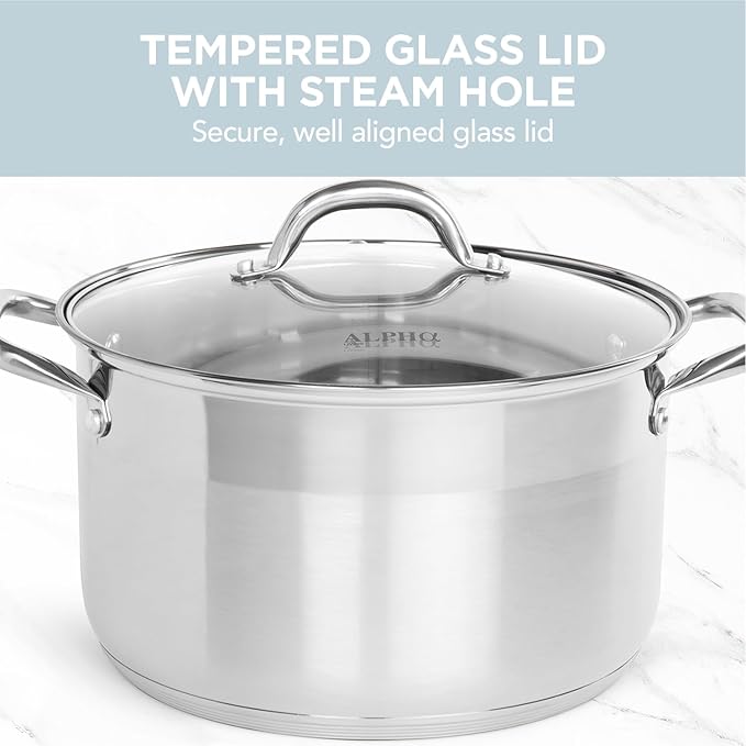 Alpha Living SP-08G Stainless Steel Pot with Capsule Bottom – Induction Compatible 8Qt Pot with Lid – Tri-Ply Ultra-Thick Bottom – Ideal for Spaghetti, Cooking, Canning, Boiling - Image 4