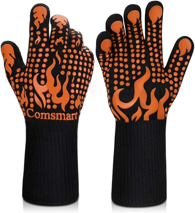 Comsmart BBQ Gloves, 1472 Degree F Heat Resistant Grilling Gloves Silicone Non-Slip Oven Gloves Long Kitchen Gloves for Barbecue, Cooking, Baking, Cutting by Comsmart