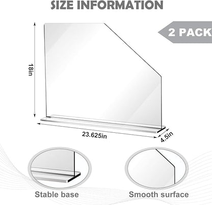 Vesici 2 Pcs Clear Acrylic Sink Splash Guard Freestanding Panel Barrier with Easy Reach Cutaway Kitchen Guard Protective Splatter Barrier for Home Hospital(23.625" Length, 18" Height, 4.5" Base)