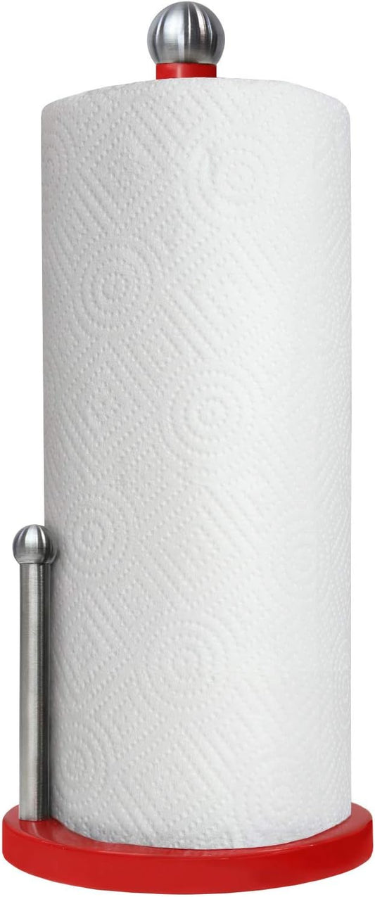 Blue Donuts Paper Towel Holder Countertop with Weighted Base - Easy One-Handed Tear Paper Towel Holder, Modern Paper Towel Holder, Red Paper Towel Dispenser Countertop