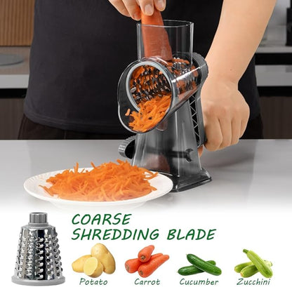 Cheese Grater Hand Crank Rotary Vegetables Shredder with Handle, 3-in-1 Graters with Interchangeable Blades and Non-slip Base Multifunctional Slicer for Kitchen - Image 8