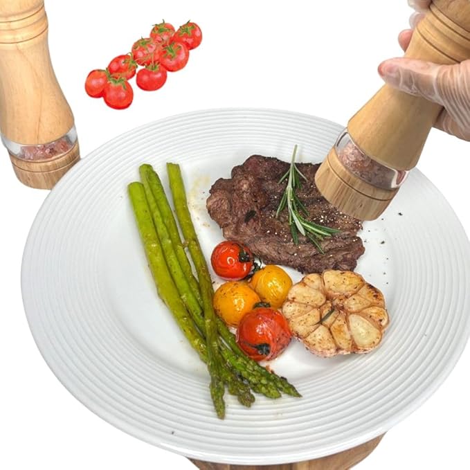 Classic Salt and Pepper Grinder Set,Refillable Salt and Pepper Mills,Manual Oak Wood Salt Grinder,Pepper Grinder,Visible Adjustable Ceramic Grinding Rotor,2 Packs set 6.5 inch Each