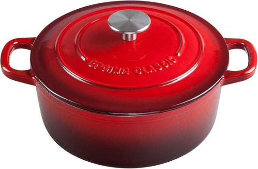 EDGING CASTING Enameled Cast Iron Dutch Oven, 5.5 Quart, Round Dutch Ovens Pot with Dual Handle for Bread Baking, Dutch Ovens with Lid, Bread Oven, Red by EDGINGCOOKWARE