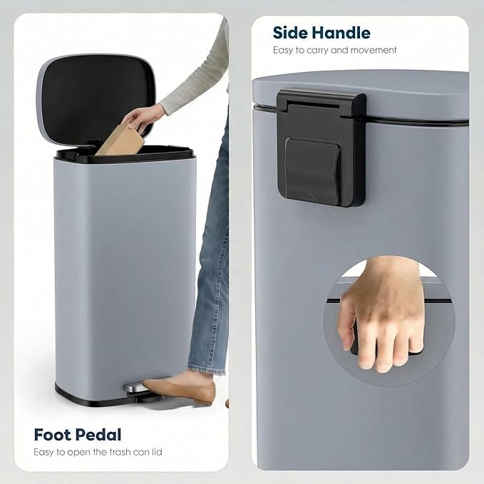 13.2 Gal Kitchen Trash Can, 50L Recycling or Garbage Bin, Brushed Stainless Steel Waste Basket, Soft&Quiet Close Dustbin, with Step-On Pedal, Removable Inner Bucket, for Home, Office, Living Room