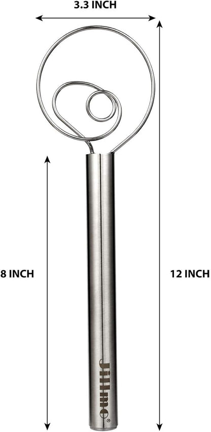 Jillmo Danish Dough Whisk, 12 inch Stainless Steel Bread Whisk, 2 Pack
