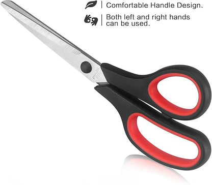 Scissors 8.5 Inch all purpose Bulk Set of 3, Scissors for Office Home School Craft Supplies, Soft Comfort-Grip Right/Left Hand, Black