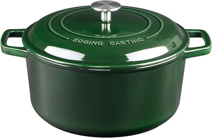 EDGING CASTING Enameled Cast Iron Dutch Oven Pot With Lid, Dutch Oven for Sourdough Bread Baking Round Pot Dule Handle, 7.5 Quart, Green
