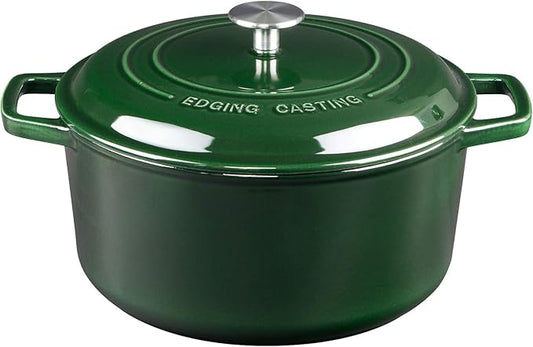 EDGING CASTING Enameled Cast Iron Dutch Oven Pot With Lid, Dutch Oven for Sourdough Bread Baking Round Pot Dule Handle, 7.5 Quart, Green