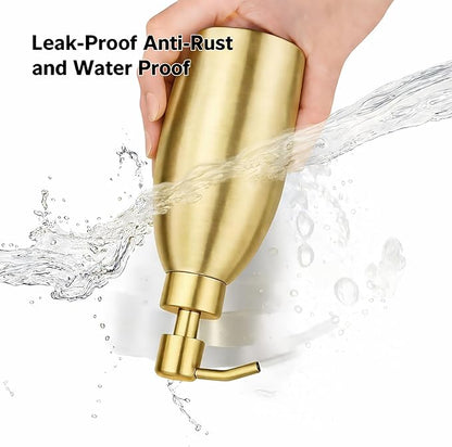 304 Stainless Steel Soap Dispenser 16oz Rust-Proof Liquid Soap Pump Bottle for Kitchen or Bathroom Countertop Hand Dish Lotion Leak-Proof (Matte Gold)