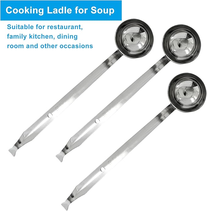 Piutouyar 3 Pcs 3 oz Soup Ladle Set, Stainless Steel Ladle with Long Hooked Handles Kitchen Cooking Serving Ladle Accessories for Cooking Soup Sauce Stews - Image 4