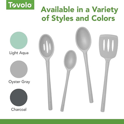 Tovolo Flex Core Silicone Slotted Deep Spoon for Cooking Mixing Baking, Dishwasher Safe BPA Free All Silicone Kitchen Spoon Utensil Heat Resistant Nonstick Safe Slotted Serving Spoon, Oyster Gray