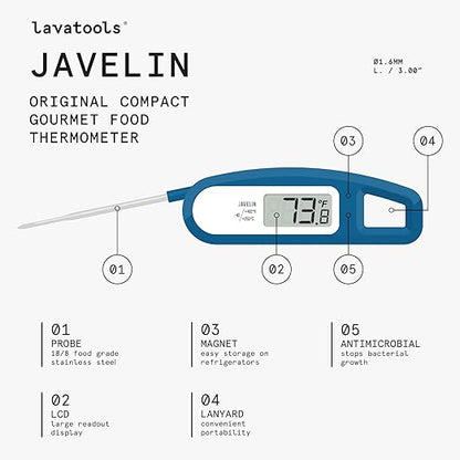 Lavatools Javelin® Ultra-Fast 3-Second Digital Instant Read Meat Thermometer for Grill and Cooking, 2.75" Probe, Compact Foldable Design, Large Display, IP65 Water Resistant, NSF Certified – Wasabi - Image 2