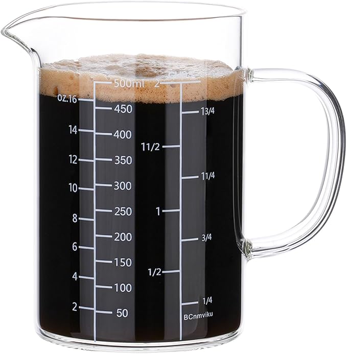 BCnmviku 500ML 2 CUP Glass Measuring Cup With Handle, High Borosilicate Glass Three Scales (OZ, Cup, ML/CC for Kitchen or Restaurant Easy To Read by BCnmviku
