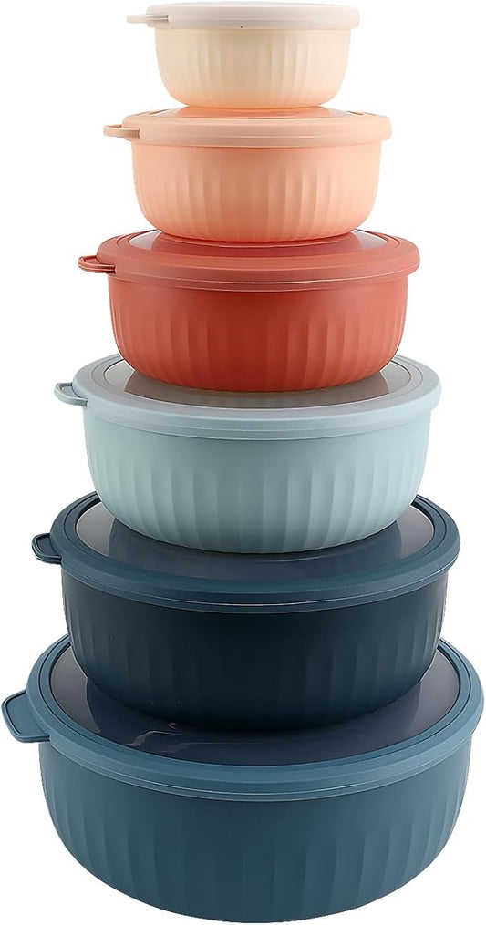 COOK WITH COLOR Prep Bowls with Lids- Wide and Deep Nesting Plastic Small Mixing Bowl Set with Lids, 12 Piece Set - Wide Bowls, Multicolor by CookwithColor
