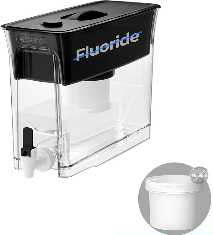 Waterdrop Fluoride-Reducing Water Filter Dispenser, 35-Cup, 150-Gallon Long-Life, Large Capacity, Reduces Chlorine, PFOA/PFOS and More, BPA Free, Black (with 1 Filter) by Waterdrop
