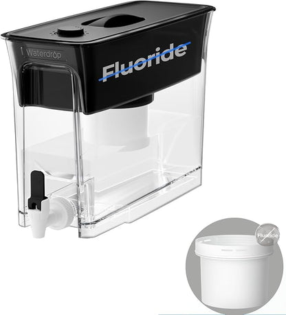 Waterdrop Fluoride-Reducing Water Filter Dispenser, 35-Cup, 150-Gallon Long-Life, Large Capacity, Reduces Chlorine, PFOA/PFOS and More, BPA Free, Black (with 1 Filter) by Waterdrop