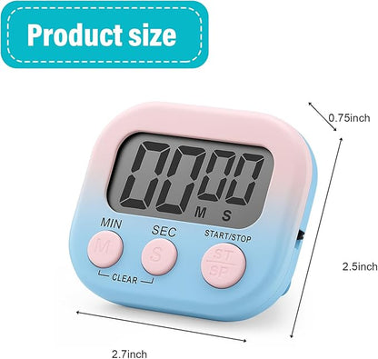 Weewooday 12 Pcs Digital Kitchen Magnetic Timer Bulk Classroom Count up Countdown Timer Large Digits Egg Loud Alarm Cute Desk Stopwatch for Teacher Kids Cooking Office(Pink and Blue,Gradient Style)