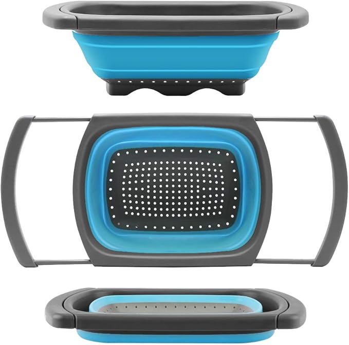 Qimh Colander Collapsible, Colander Strainer Over the Sink Food Colanders Strainers with Extendable Handles, 6-Quart, Dishwasher-Safe Kitchen Folding Strainer for Pasta, Veggies and Fruits by Qimh