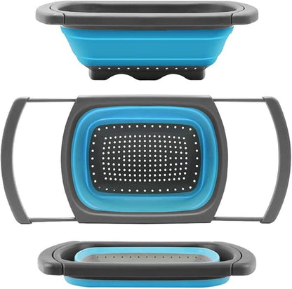 Qimh Colander Collapsible, Colander Strainer Over the Sink Food Colanders Strainers with Extendable Handles, 6-Quart, Dishwasher-Safe Kitchen Folding Strainer for Pasta, Veggies and Fruits by Qimh