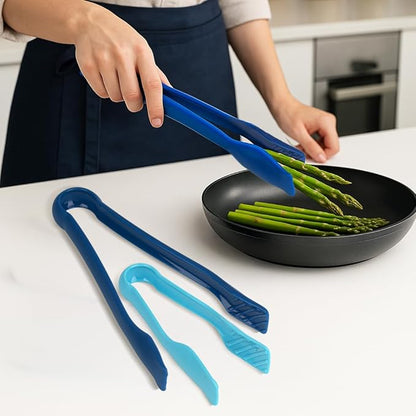 DecorRack 3 Pcs 6” x 8” x 10” Multi Colored Plastic Tong Set, 3 Pack Durable BPA-Free Quality Heavy Duty Designed for BBQ, Grilling, Salad, Buffets and Kitchen (Blue)