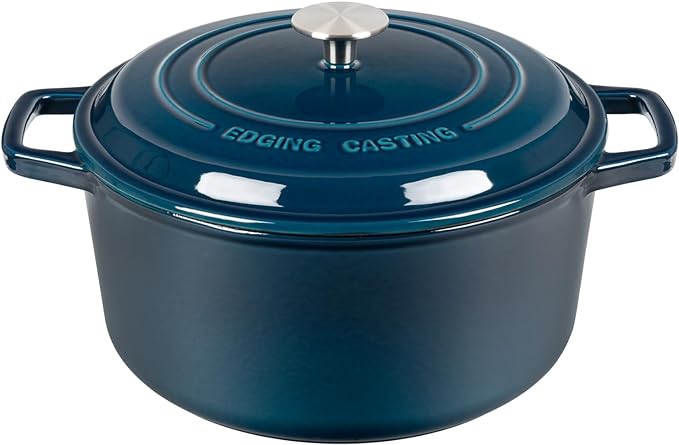 EDGING CASTING Enameled Cast Iron Dutch Oven Pot With Lid, Dutch Oven for Sourdough Bread Baking Round Pot Dule Handle, 6 Quart, Blue