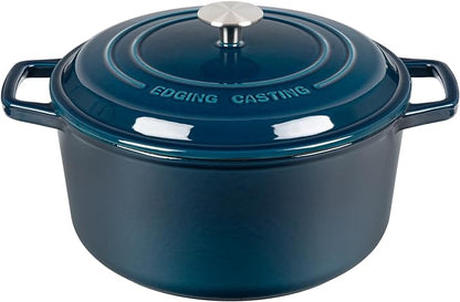 EDGING CASTING Enameled Cast Iron Dutch Oven Pot With Lid, Dutch Oven for Sourdough Bread Baking Round Pot Dule Handle, 6 Quart, Blue