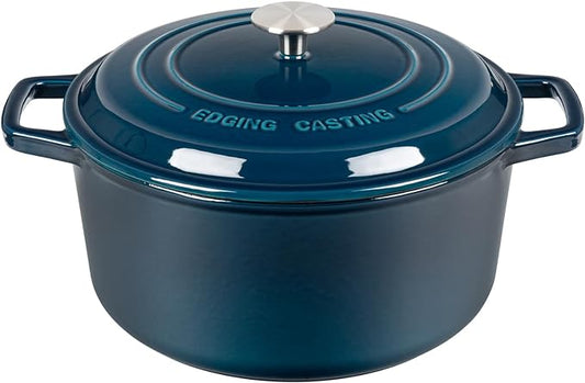 EDGING CASTING Enameled Cast Iron Dutch Oven Pot With Lid, Dutch Oven for Sourdough Bread Baking Round Pot Dule Handle, 6 Quart, Blue
