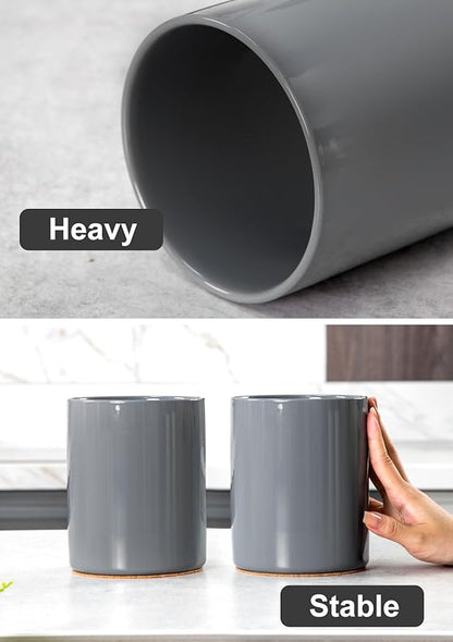 Nucookery Utensil Holder, 6.4" Ceramic Kitchen Utensil Holder for Countertop with Protection Cork Bottom, Vintage Farmhouse Kitchen Decor for Counter (Gray) - Image 4