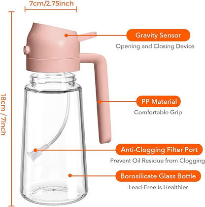 YARRAMATE 16oz/470ml Glass Olive Oil Sprayer for Cooking with Stickers, 2 in 1 Oil Dispenser for Kitchen Gadgets, Food Grade Premium Spray Bottle for Salad, Frying, BBQ (PeachPink) - Image 8